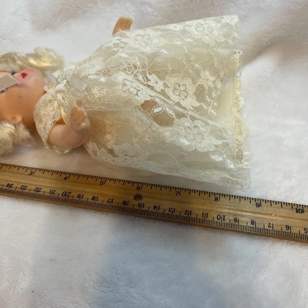 Vintage Christmas Tree Topper Blonde‎ Hair Lace Beaded Crown Rubber Plastic
